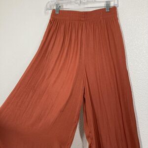 Zara Wide Leg Pants Womens XS Orange Elastic Waist Pockets Lightweight Lounge
